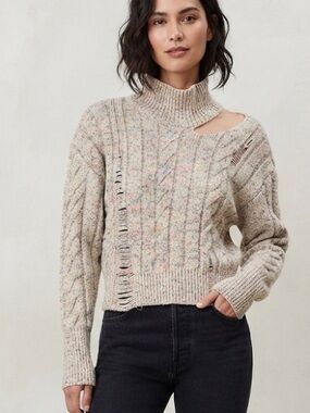 Haikure Sz S Clare Rainbow Wool Cotton Knit Cut Out Sweater